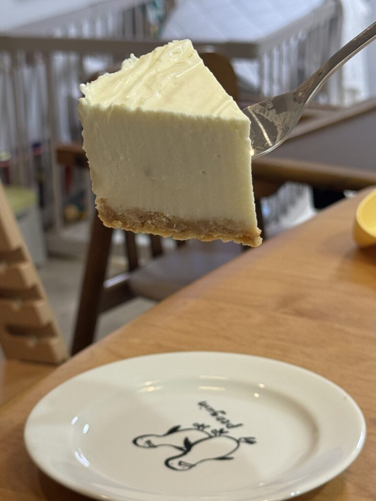 フォークで持ち上がるくらい、しっかり固めのレアチーズケーキです。